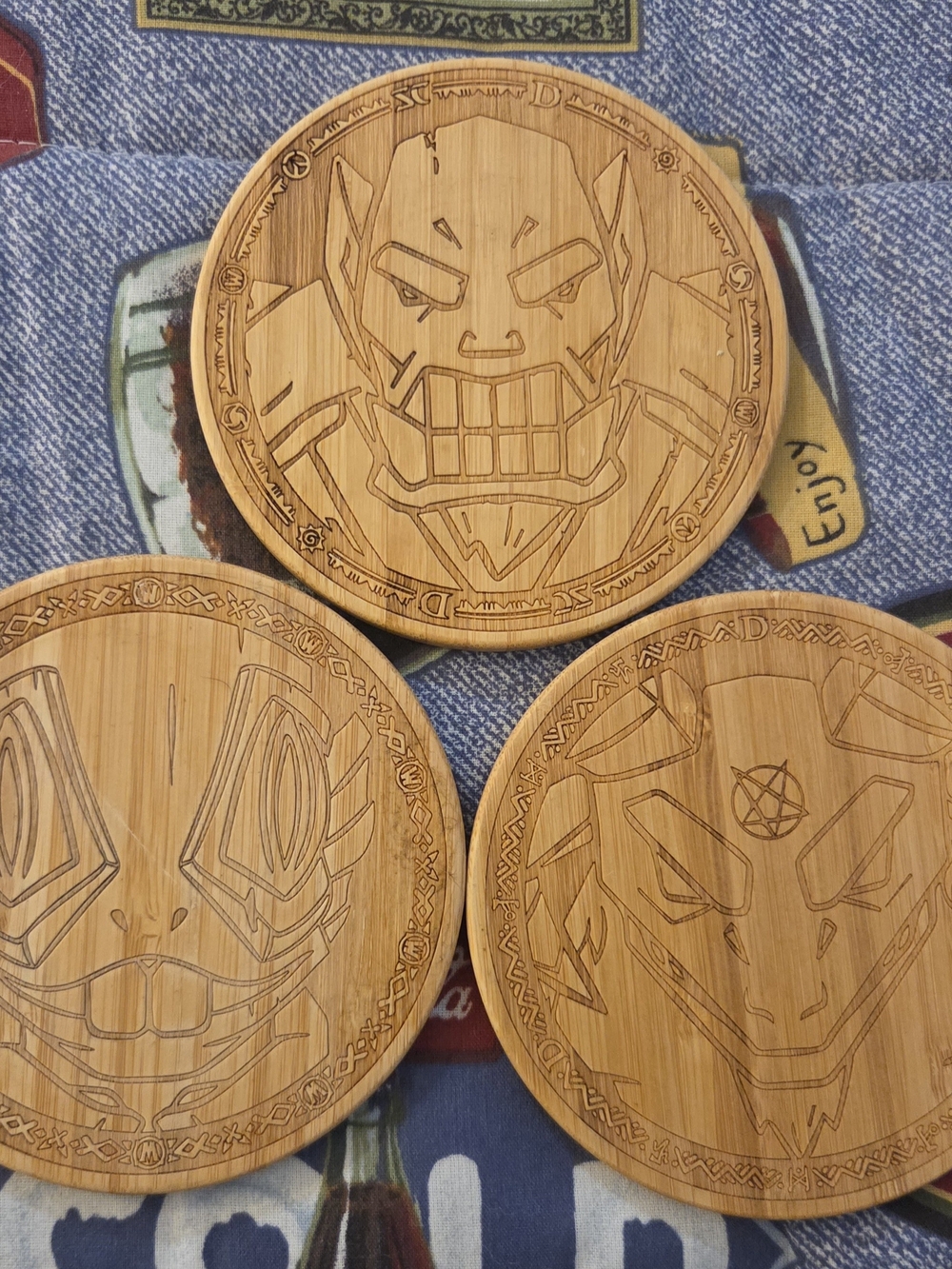 Bamboo Wood Engraved Character Coaster Set - Natural Brown With Warcraft Charctr
